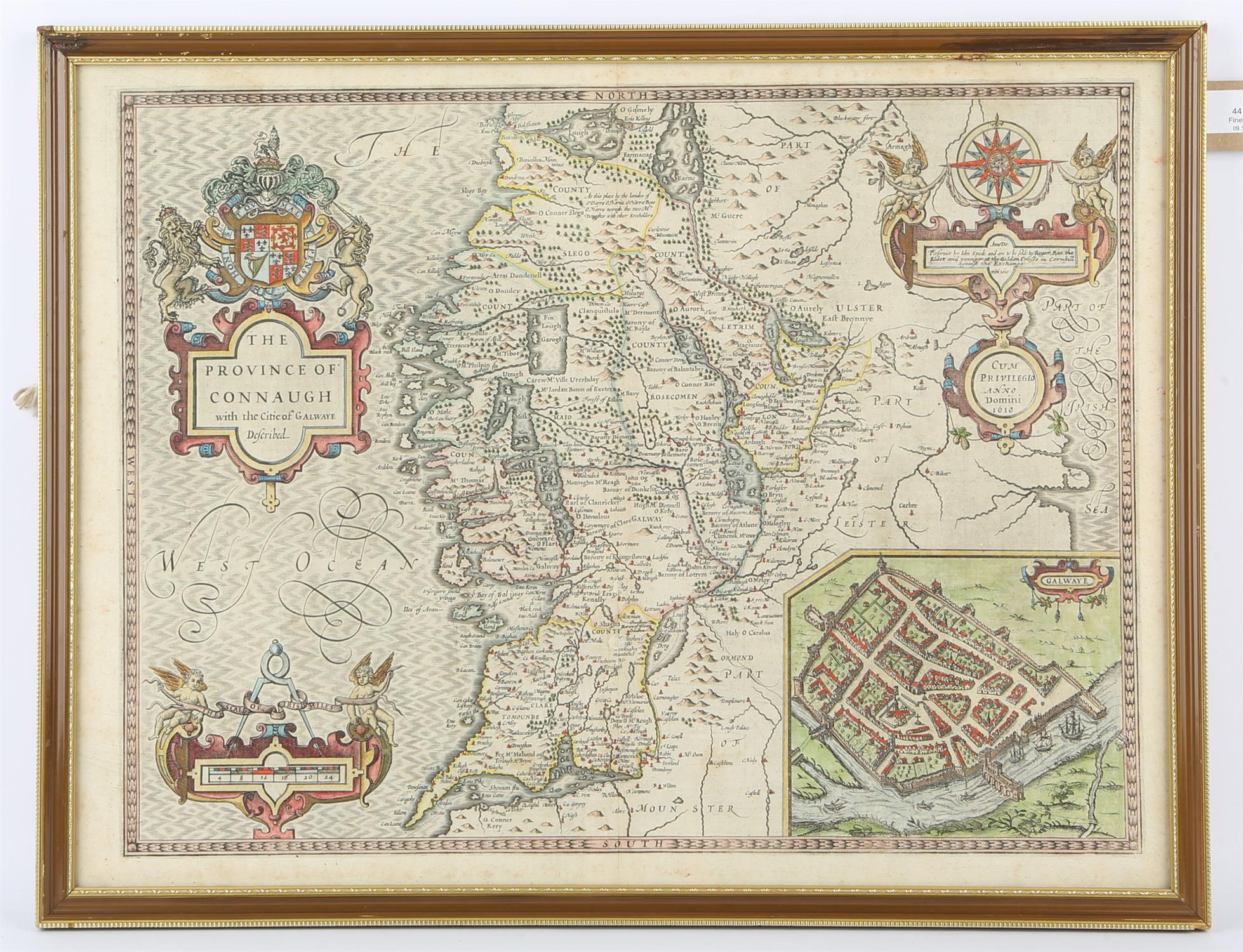 John Speede, seventeenth-century map of 'The Province of Connaugh', later hand-coloured, 40.5 x 53.