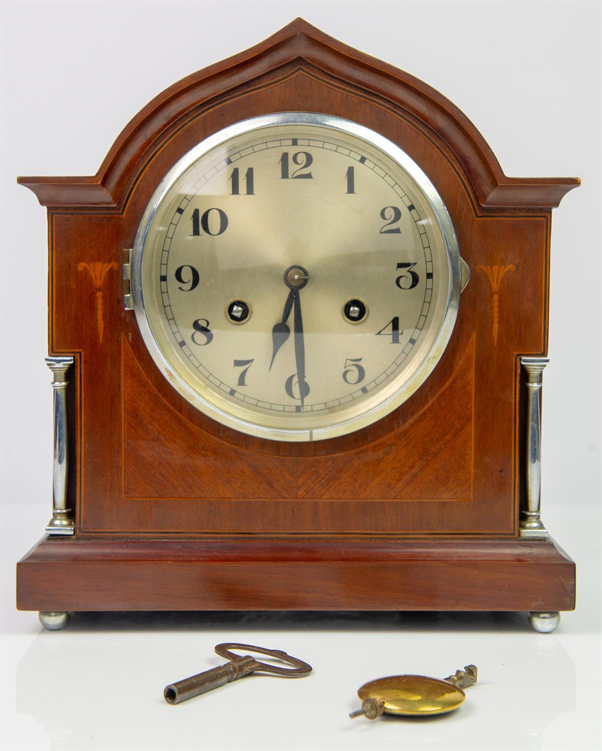 Edwardian mahogany balloon clock the two train French movement by Couillet Freres, - Image 28 of 28