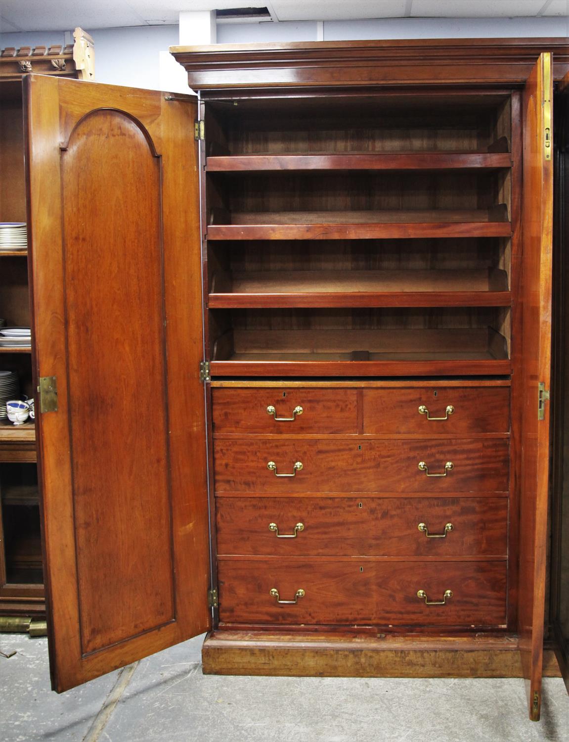 A Victorian Mahogany veneered Wardrobe/Compactum, Cornice over four doors, the central two doors - Image 3 of 8