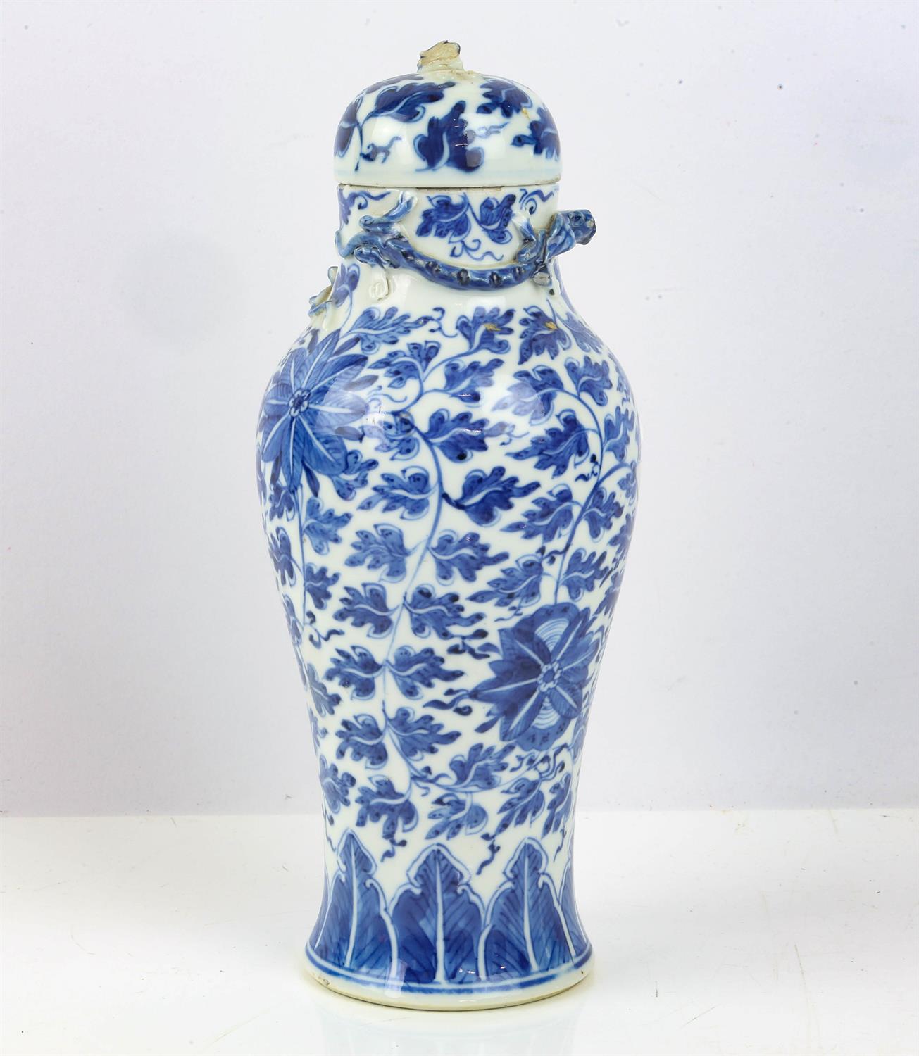 Chinese blue and white vase and cover of baluster form, with applied lizards and flowers and - Image 6 of 9