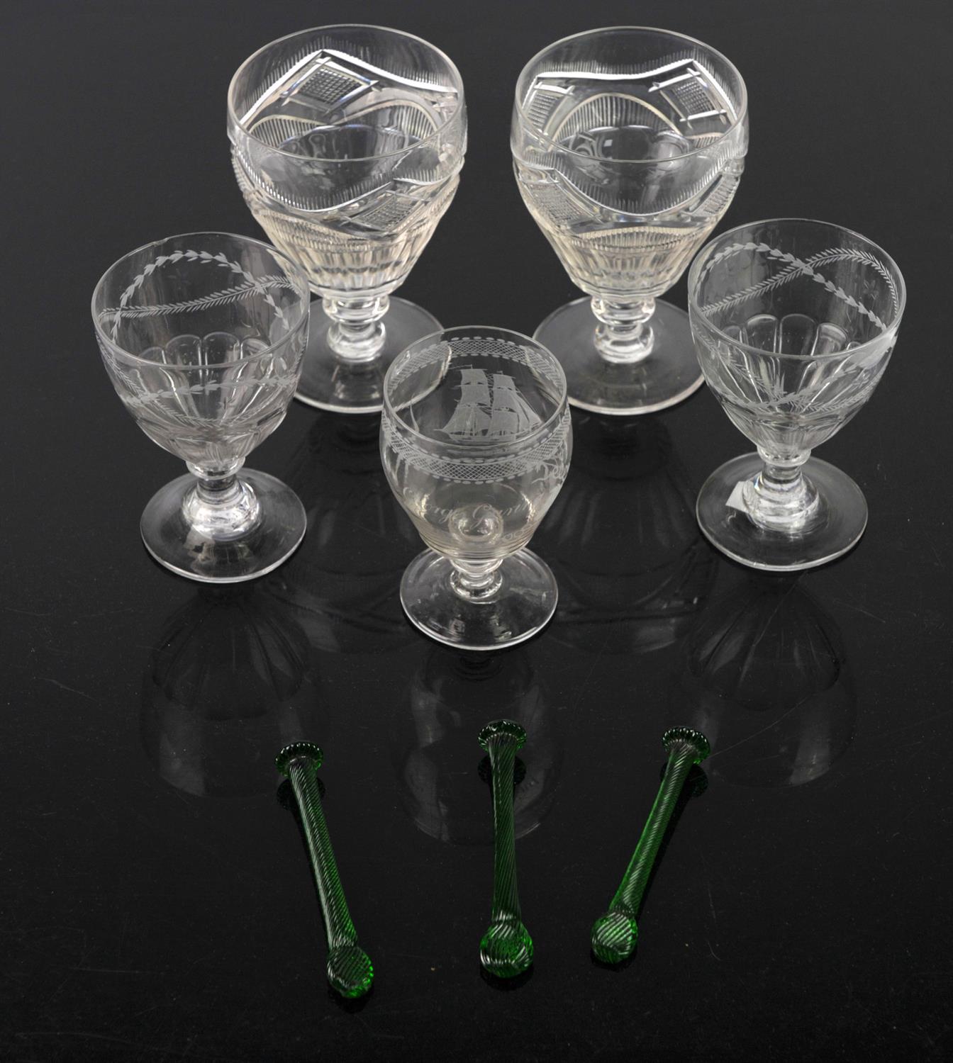 Glass rummer, 19th Century, engraved with the name George Guring, flanked by hop and wheatsheaf - Image 2 of 2