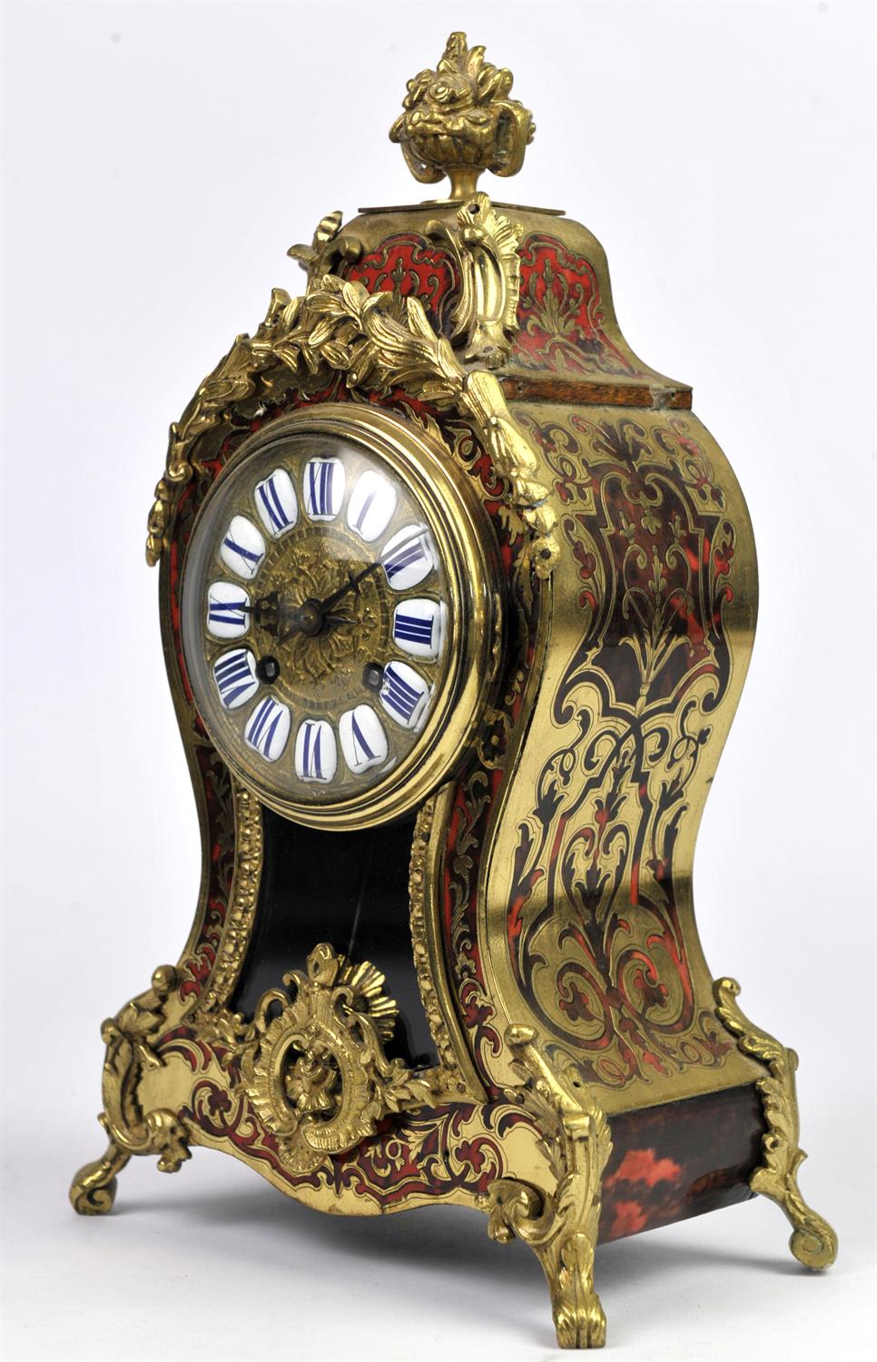 19th century French boulle mantel clock, with gilt metal mounts, the dial with enamelled Roman - Image 3 of 6