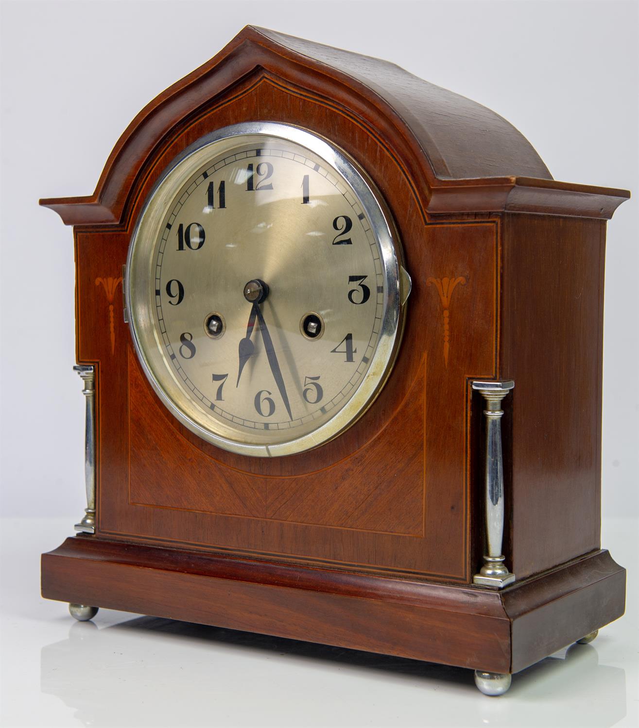 Edwardian mahogany balloon clock the two train French movement by Couillet Freres, - Image 23 of 28