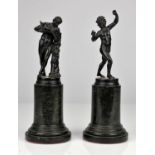 Two Grand Tour bronze models of the Dancing faun of Pompeii and Silenious with the infant Hercules,