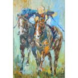 § Liam O'Neill (Irish, b. 1954), horse racing scene, oil on canvas, signed lower right, 72 x 48cm.