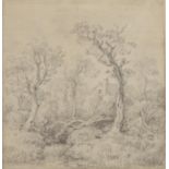 George Frost of Ipswich (1754-1821), house seen through trees, pencil, unsigned, inscribed in