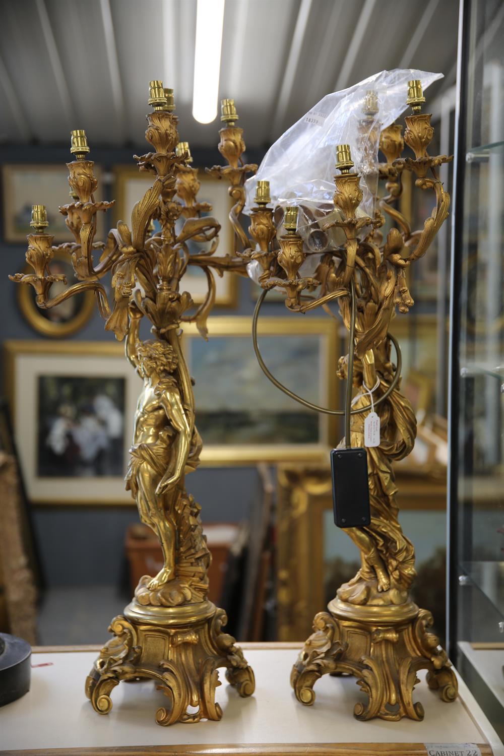 Pair of Napoleon III gilt bronze figural candelabra, stamped H. Picard, each with eight later - Image 5 of 5