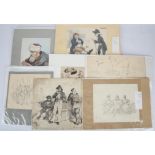 Collection of eight nineteenth-century British School figure and group studies, various media,