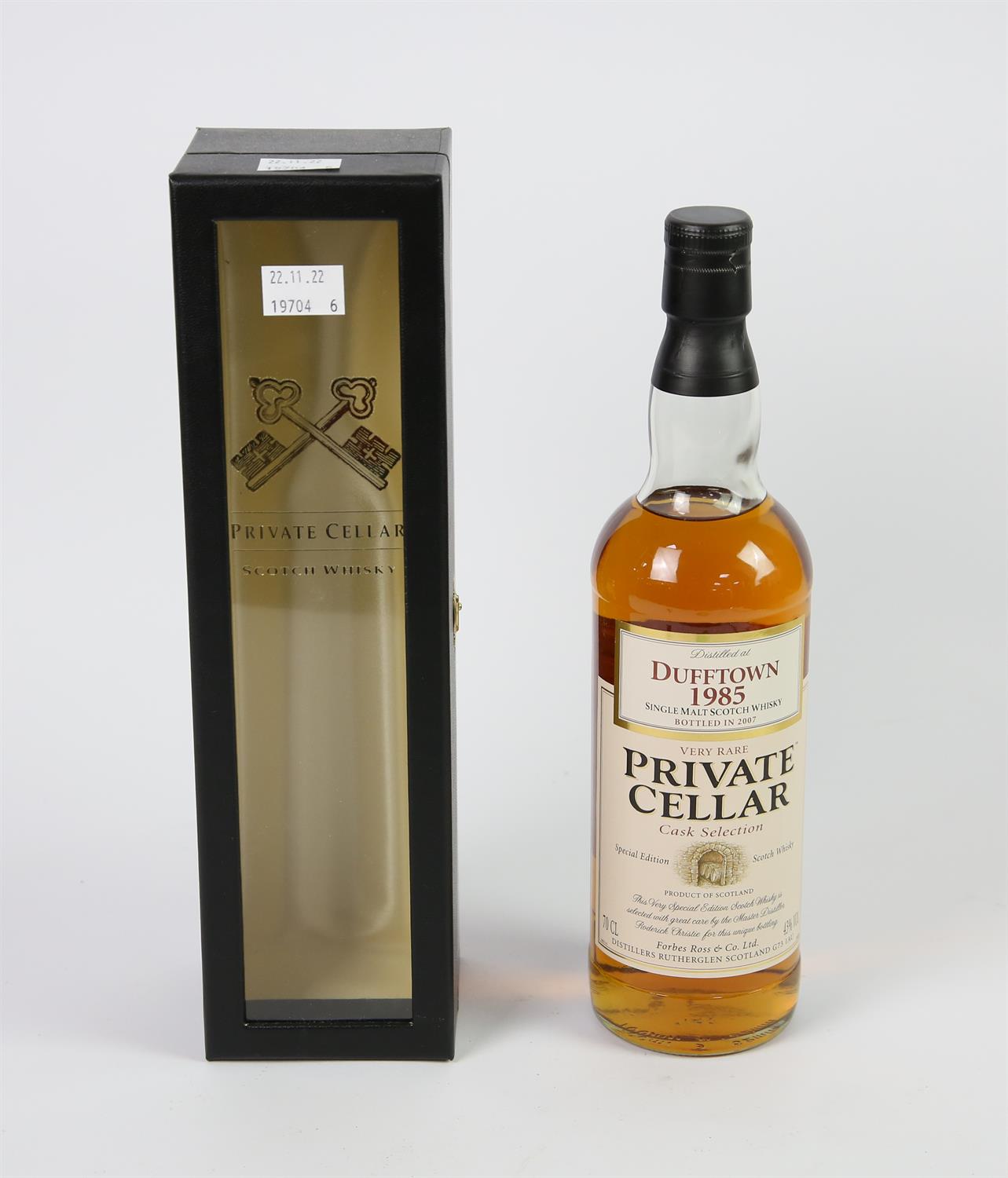 Private Cellar Cask Selection whisky, Dufftown 1985, single bottle in original carton