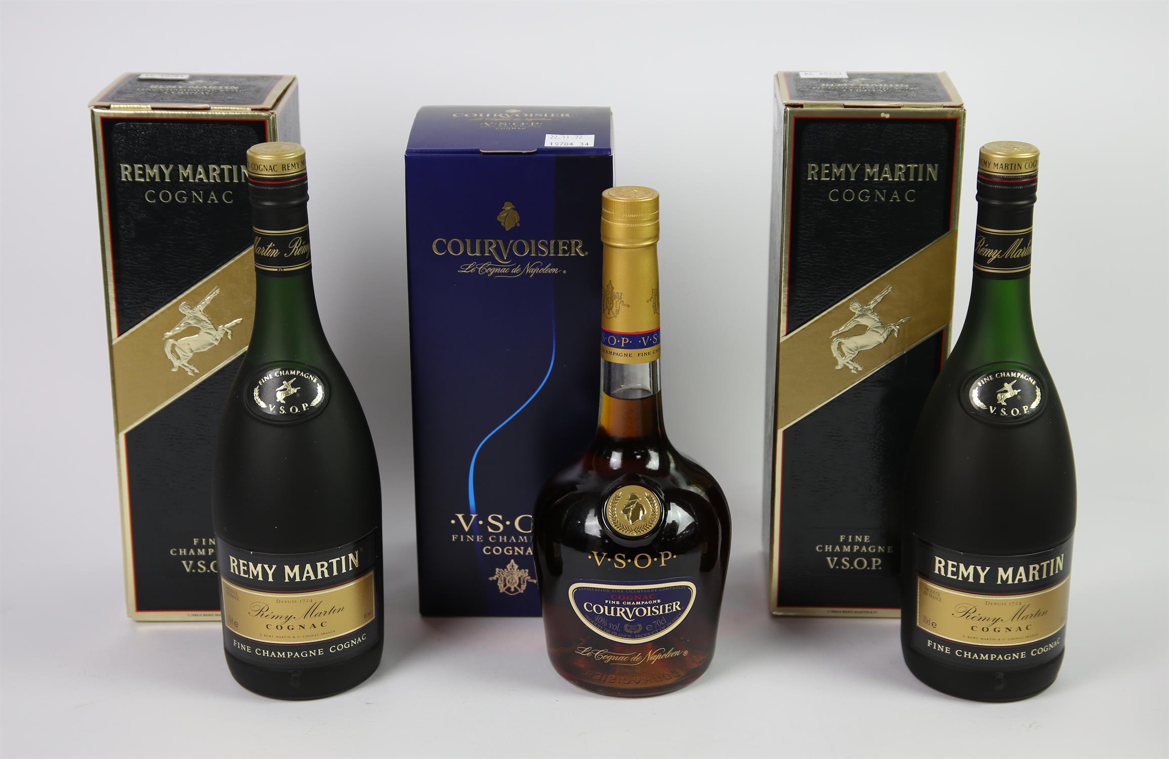 Remy Martin VSOP Fine Champagne Cognac, two bottles in original cartons, together with