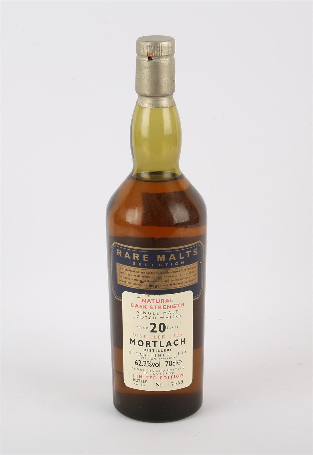 Mortlach whisky, 20 year old, cask strength, distilled 1978, limited edition no. 7559, bottled 1979