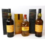 Isle of Jura 10 Year Old whisky, litre bottle in original carton, and Caol Ila 18 Year Old,