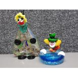 2x pieces of vintage Murano Italian art glass, clown ashtray & clown standing dish