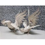 Pair of white metal cockerel ornaments