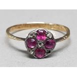 Antique 18ct gold diamond & ruby ring - size M - 1.2g