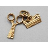 9ct gold barbers scissors & comb pendant/charm, 1.3g