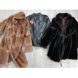 2 Ladies fur coats & Gents leather jacket with MG badge