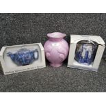A Mailing purple lustre vase, Ringtons teapot and cathedral jug