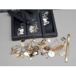 Mixed bag of jewellery items including watch parts, cufflinks etc