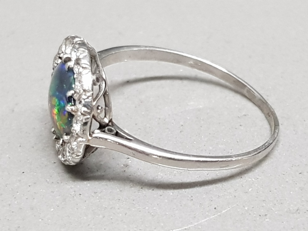 Antique Australian black opal & diamond ring in platinum, great colours in opal, size P, 3g - Image 2 of 3