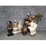 Selection of miscellaneous vases and urns also includes lady bust and pebble table lamp
