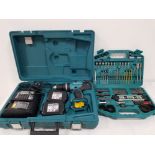 Makita bhp453 power drill in box complete with charger and 2 18v batteries together with makita