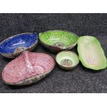 4x pieces of Maling lustre (1x damaged) includes Rosine basket & Peony Rose bowls also includes