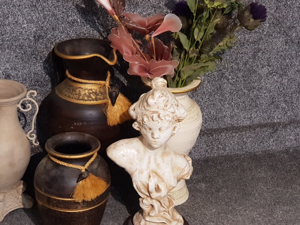 Selection of miscellaneous vases and urns also includes lady bust and pebble table lamp - Image 2 of 3