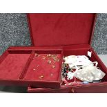 Vintage Jewellery box containing mixed costume jewellery pieces, with key