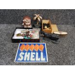 Miscellaneous lot to include chand hand crafted coal figure chess pieces lighters etc