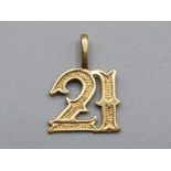 9ct gold 21st birthday pendant/charm, 1g