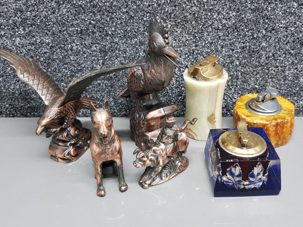 Total of 7 novelty table lighters including Onyx, Animals etc