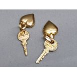 2x key & heart pendants both with 18ct gold link, (possibly all 18ct but no visible hallmarks) 2.
