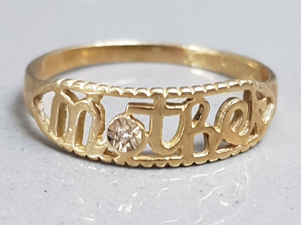 9ct gold & diamond set Mother ring, size O, 1.2g gross