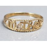 9ct gold & diamond set Mother ring, size O, 1.2g gross