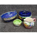 3 pieces of maling lustre includes large bowl, ash tray & jug also includes Ringtons flower holder