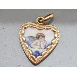 14ct gold heart shaped cherub/angel pendant charm, 1g