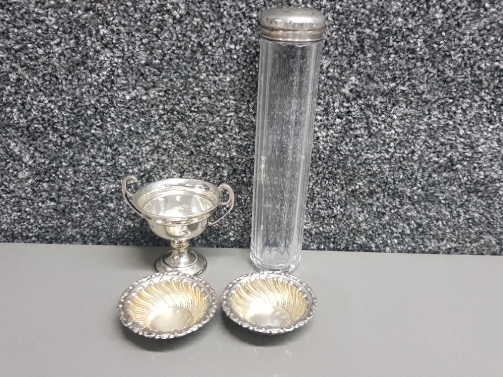 Silver cup Birmingham 1938 by s Greenberg together with 2 silver small dishes Birmingham 1902 by - Image 3 of 5