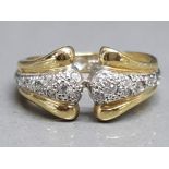 14ct gold fancy designer style ring with white stones, VGC, size O½, 3.2g gross