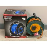 Parkside air hose reel with original box together with 25 metre length extension cable