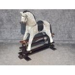 Large vintage childs rocking horse in grey by makers Thoroughbred, height 113cm x length 112cm