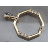 9ct gold diamond & sapphire octagonal shaped pendant, 3g