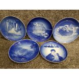 5x large Copenhagen porcelain collectors plates (Bing & Grondahl)