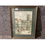 A watercolour by Victor Noble Rainbird ‘cathedral scene with market’ signed 37 x 26cm