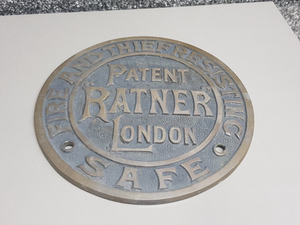 Pre WWII period original safe makers plate by Ratner fitted to outer safe door