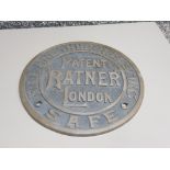 Pre WWII period original safe makers plate by Ratner fitted to outer safe door