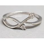 9ct white gold fancy two stone diamond ring, size K, 1.4g