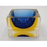 Murano glass sommerso block cube ashtray in stunning blue (8cm x 8cm x 5cms)