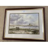 A watercolour by Joe Hush “Lindisfarne Northumberland” signed 24x35cm