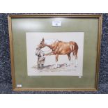 A watercolour by Ronald Moore "At the Smithy" signed and inscribed 20 x 25cm